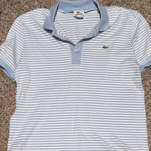 Lacoste Light Blue and White Striped Polo